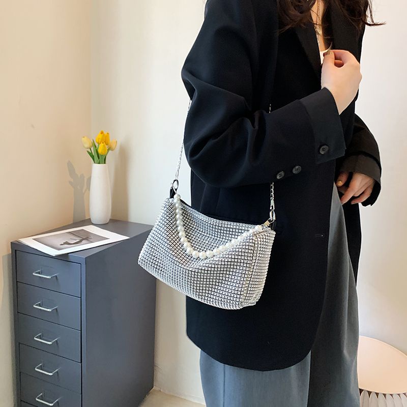 Jiashucheng Túi Xách Đeo Vai Cỡ Nhỏ Phối Dây Xích Đính Đá Kiểu Hàn Quốc Thời Trang Cho Nữ