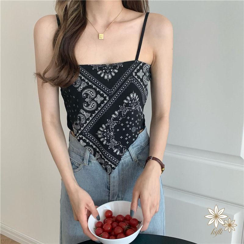 Áo yếm khăn lụa 2 dây in họa tiết/ Áo khăn lụa banada 2 dây/ Áo croptop khăn lụa dáng ôm body sexy