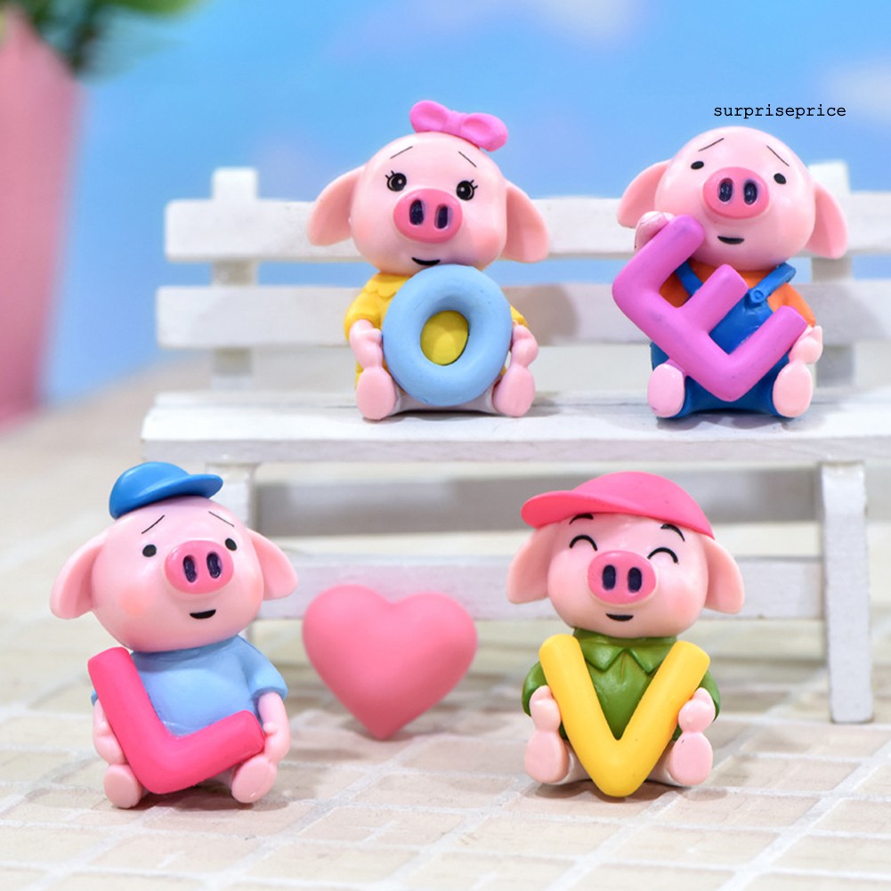 Set 4 mô hình chú heo mini trang trí sân vườn/xe hơi đa năng xinh xắn