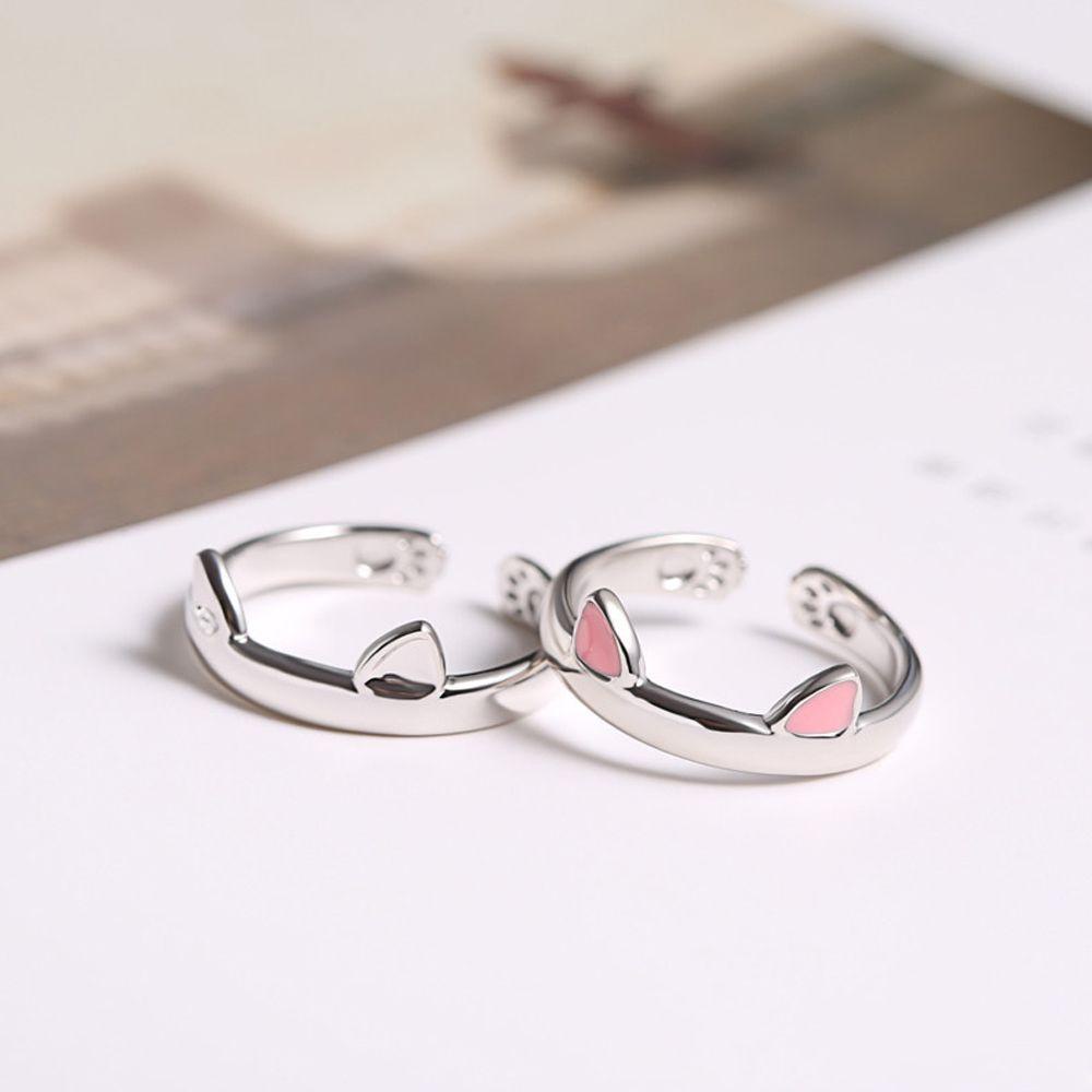 Nhẫn Đôi Hình Tai Mèo Phong Cách Hàn Quốc Độc Đáo Có Thể Điều Chỉnh Làm Quà Tặng Valentine