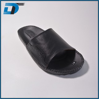 Dép nam quai ngang da bò thật màu đen, khâu viền chắc chắn bảo hành 12 tháng DT17