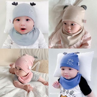 Set mũ yếm cotton cao cấp MU016 cho bé 0-12m