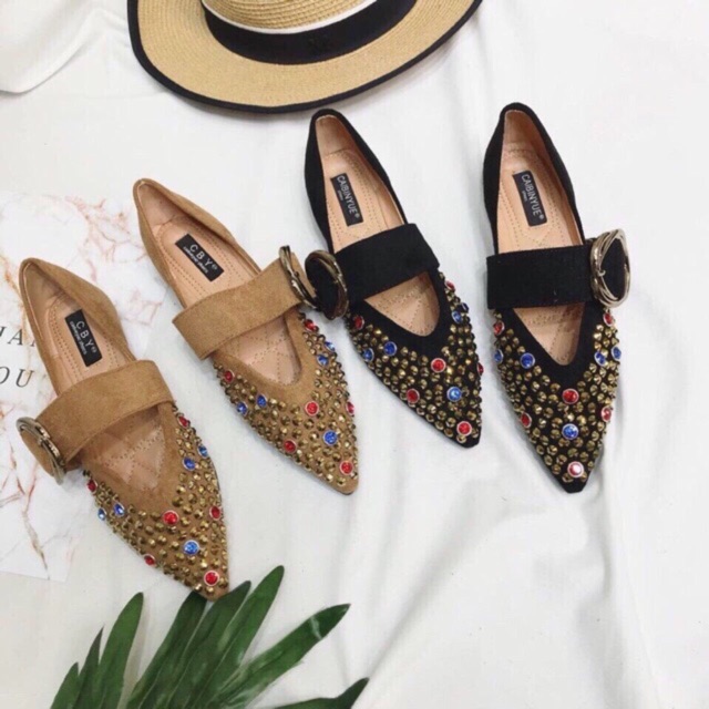 Giày búp bê đính đá quai ngang