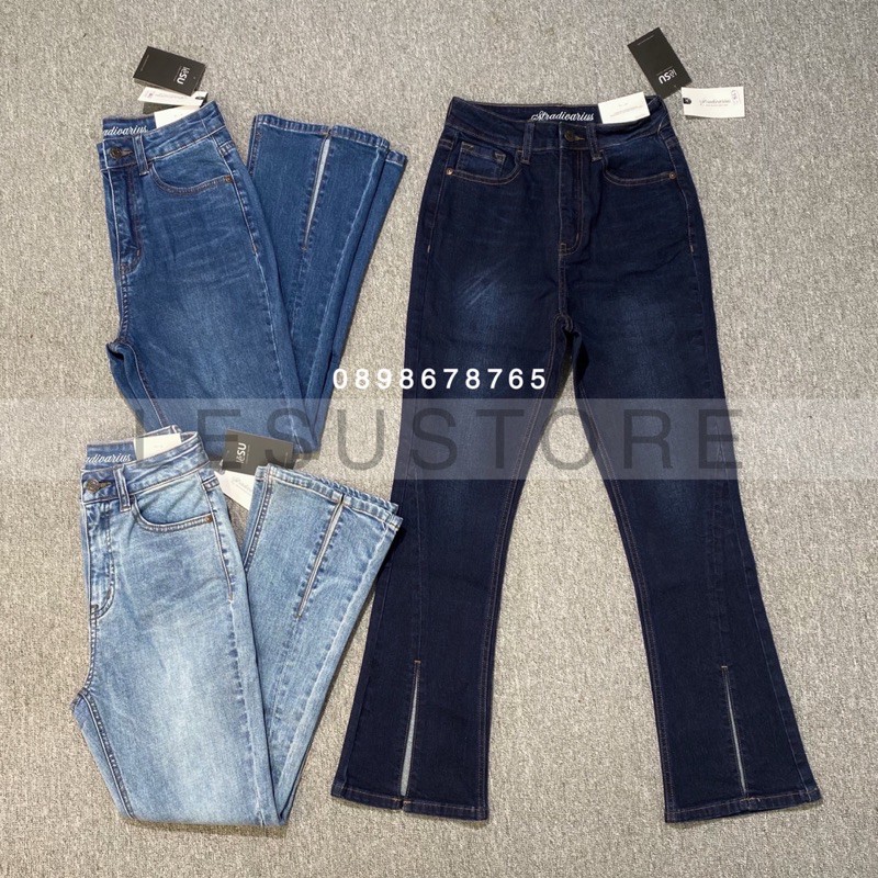 ẢNH TỰ CHỤP Quần jeans Loe xẻ ống lệch lưng cao