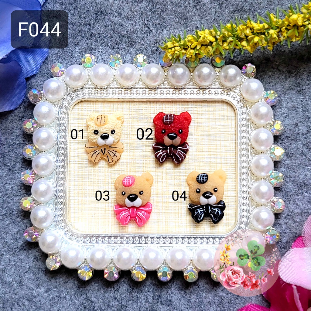 Mẫu: F044 . Hoa bột "Gấu nơ" , đính móng siêu xinh.