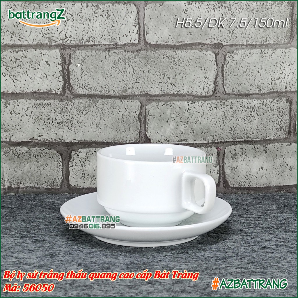 Ly tách cafe sứ trắng thấu quang gốm sứ Bát Tràng AZ
