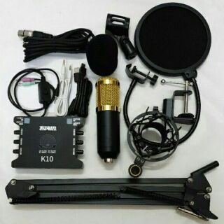 Combo bộ mic thu âm livestream hát karaoke BM900 K10 dây livestream màng lọc chân kẹp