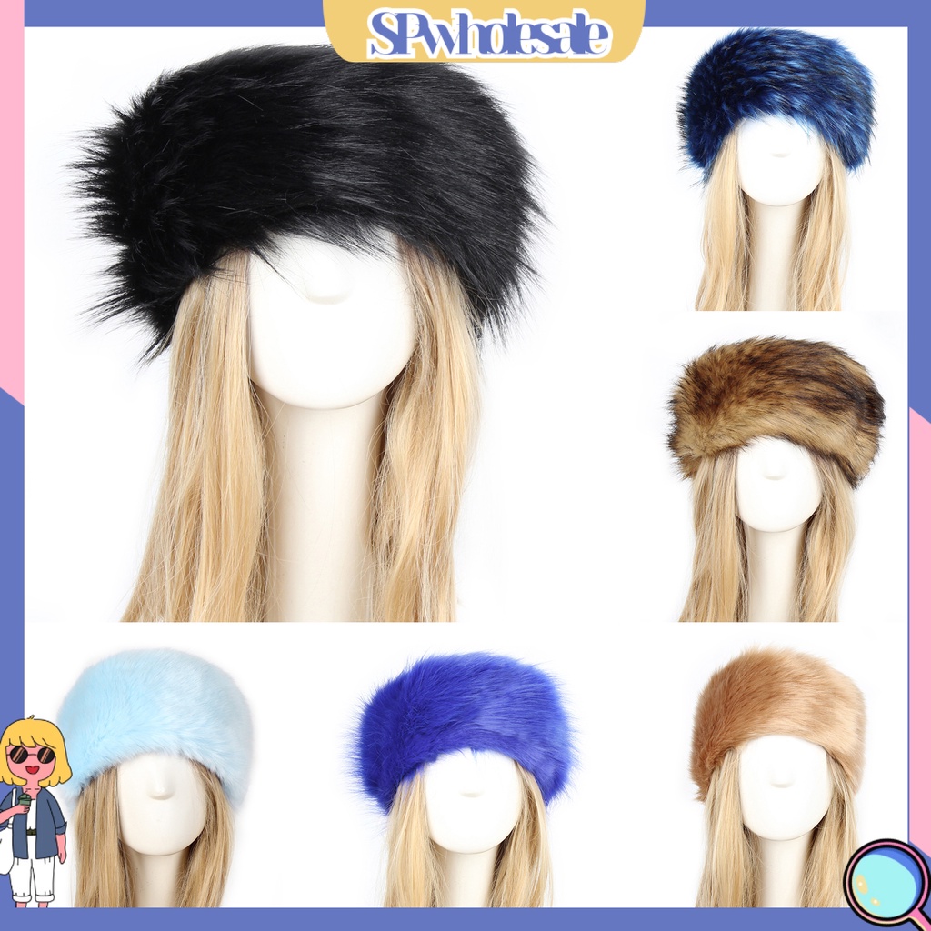 &lt; Stpw &gt; Mũ Turban Rộng Vành Phối Lông Giả Dày Dặn Dễ Phối Đồ Trượt Tuyết Cho Nữ