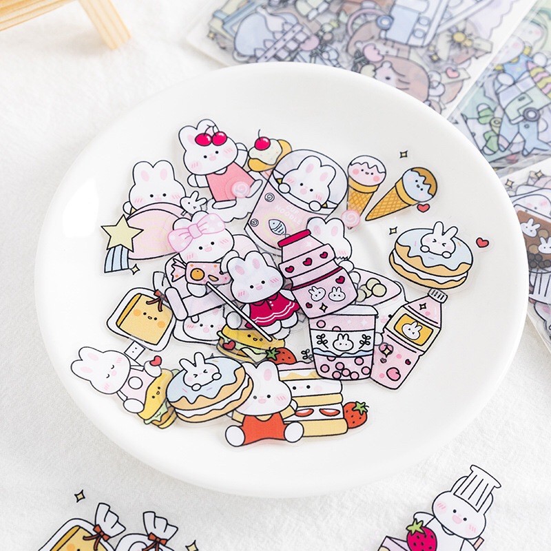Túi 40 sticker cute dán trang trí hoạt hình vui nhộn