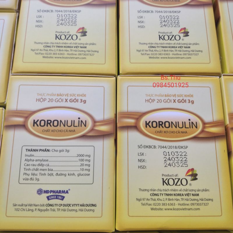 Koronulin chất xơ cho cả nhà (hộp 20 gói) Kozonulin bổ sung chất xơ, hỗ trợ nhuận tràng, giảm táo