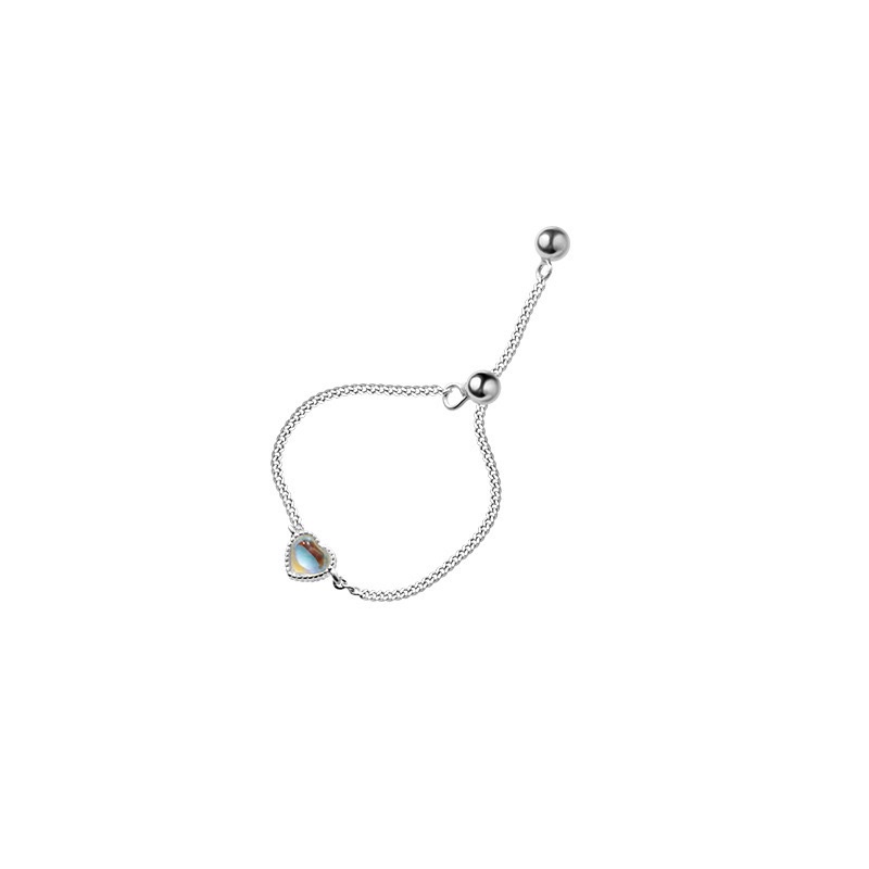 Nhẫn bạc S925 xích tim dây rút moonstone nhân tạo-Blackmeo.silver