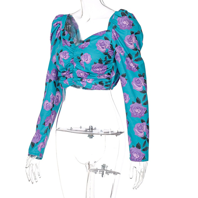 Áo Thun Nữ Tay Dài Phồng In Hoa Thời Trang