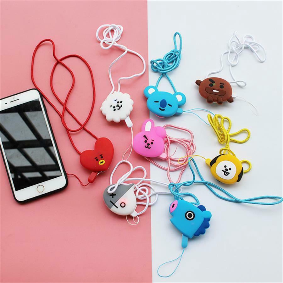 Kpop BTS BT21 Phim Hoạt Hình Dễ Thương Điện Thoại đeo Cổ Thời Trang Đèn Flash Dây Buộc Chủ Huy Hiệu Thẻ