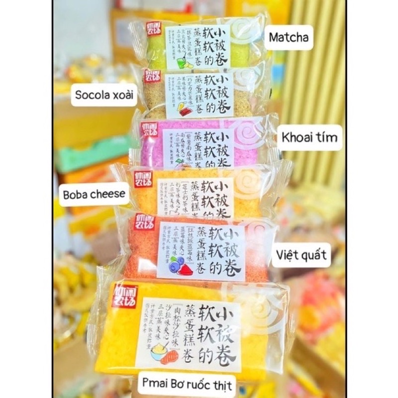 [FREESHIP]1Kg Bánh Cuộn Bông Lan Trà Xanh, Phô mai, Khoai Lang Tím, Socola Đài Loan Thơm, Mềm, Nhân Kem Ngọt Thanh Nhẹ