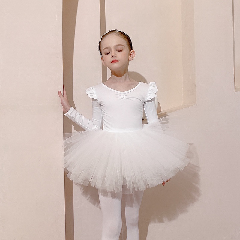 Trang Phục Múa Một Mảnh Màu Trắng Bằng Cotton Cho Bé Gái