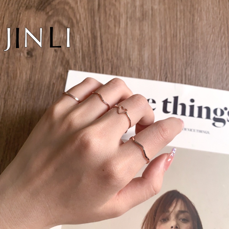 Bộ 4 nhẫn hợp kim mạ vàng hình trái tim thời trang cho nữ