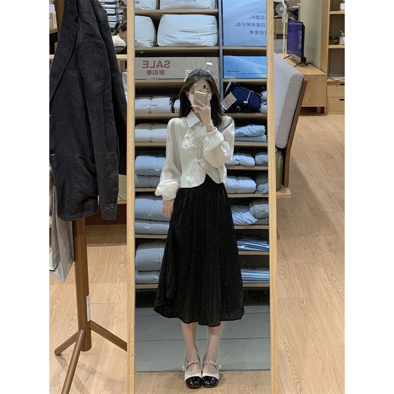 Áo sơ mi kiểu MURIOKI dáng ngắn thắt nút phong cách Trung Hoa 2022 thời trang cho nữ