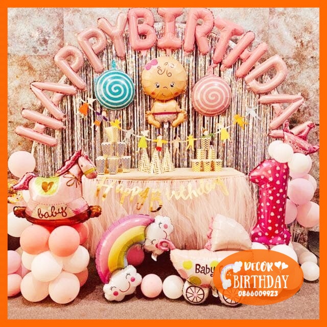 Set Trang Trí Sinh Nhật ️🦄TUỔI NGỰA🦄 Siêu Dễ Thương Cho Bé Gái, Đầy Đủ Như Hình Tặng Kèm Đồ Bơm Băng Dính