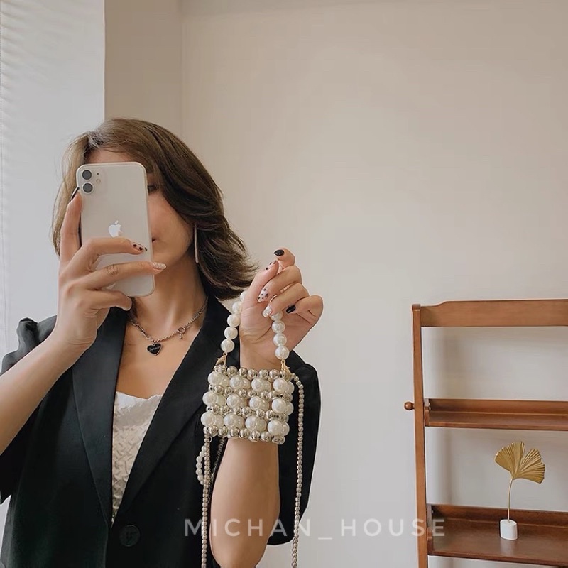 Túi xách dự tiệc, Túi mini đính ngọc trai nhân tạo đi du lịch cho các bán nữ