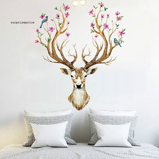 Miếng Dán Tường Trang Trí Hình Hươu Và Hoa Xinh Xắn