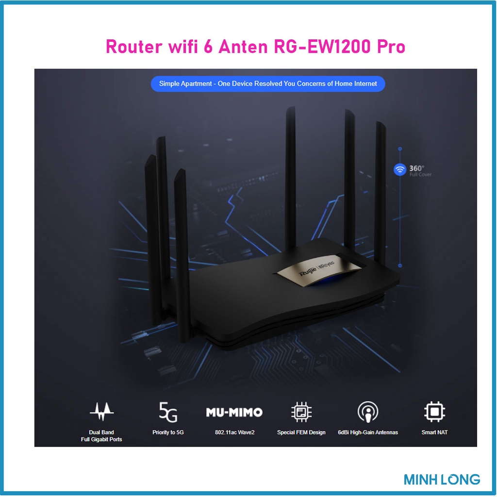 Cục phát wifi xuyên tường Rujie Reyee RG1200 Pro 6 anten wifi | BigBuy360 - bigbuy360.vn