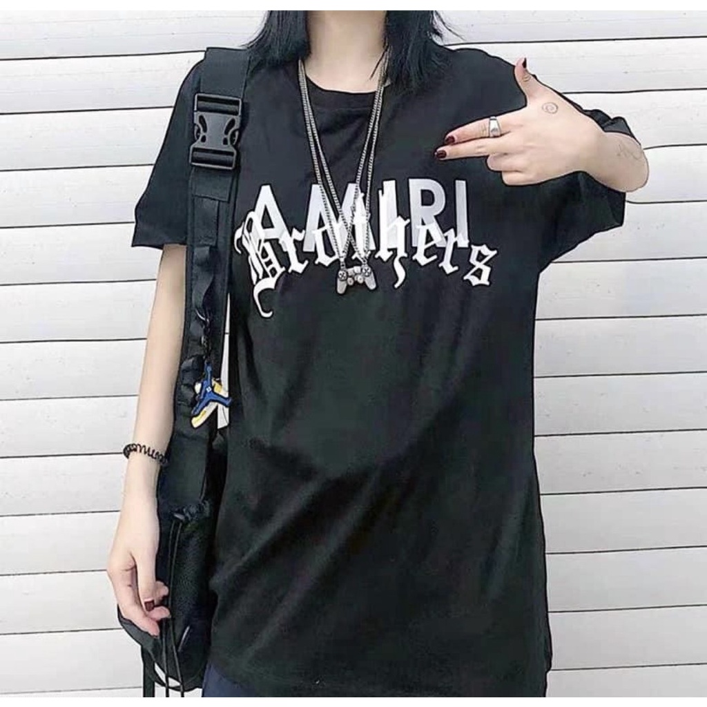 áo thun tin phối 3D chữ AMIRI bản lớn trước ngực phong cách đơn giản lịch sự, cototn dạo phố dã ngoại thoải mái hè