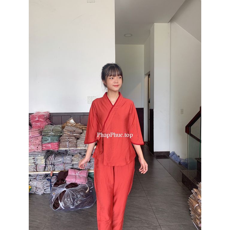 Thời trang đi chùa - đồ lam - đồ phật tử- Đũi tơ mát, cột nơ không thêu