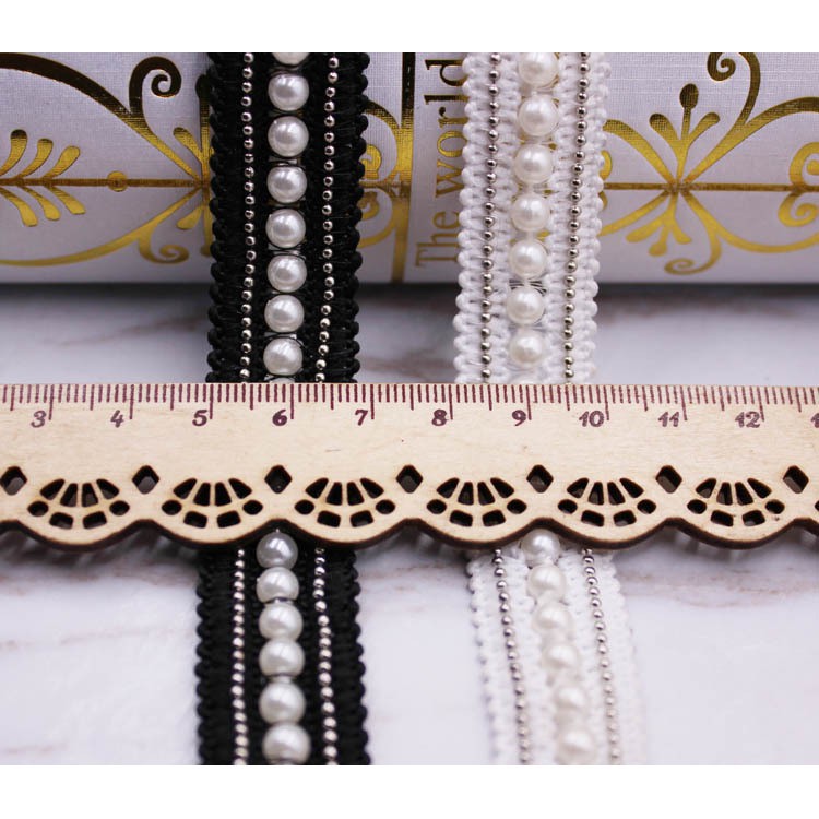 Dải dây ngọc trai trắng 1cm dùng trang trí