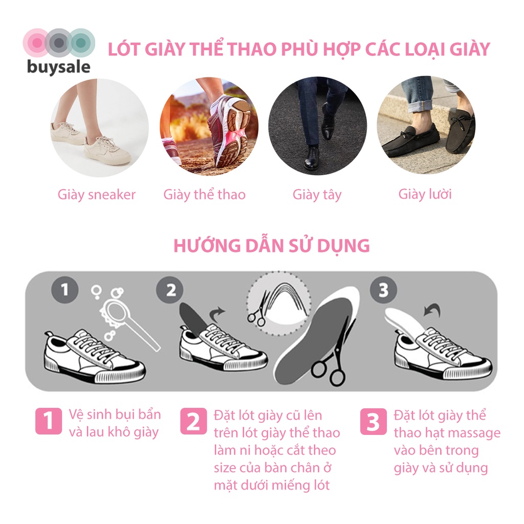 Miếng lót giày đa năng thoáng khí, có hạt massage bàn chân, vòm bảo vệ gót dành cho nam và nữ - Buysales - BSPK228
