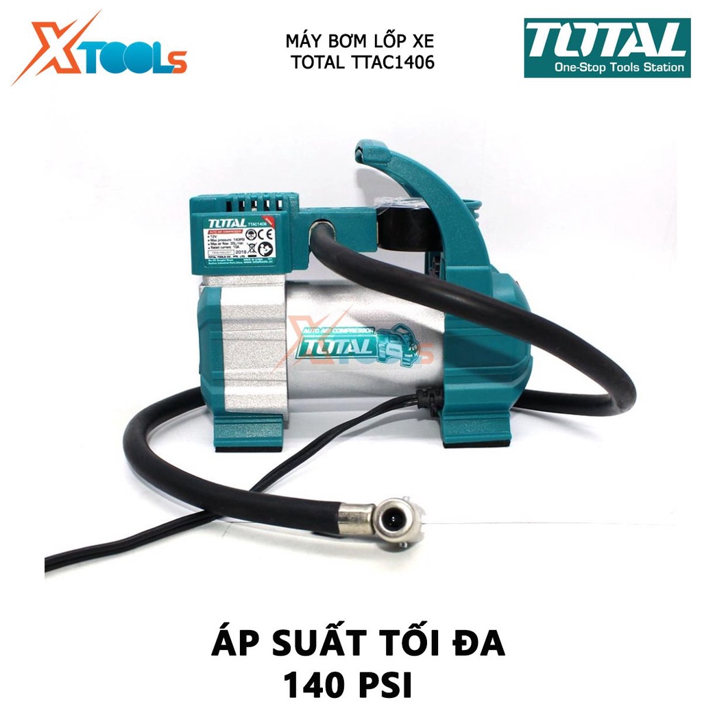Dụng cụ kiểm tra hơi lốp xe TOTAL TTAC1406 máy bơm hơi 12V, Áp lực tối đa: 140PSI, 35L / phút, 10A, Cáp điện dài 3m