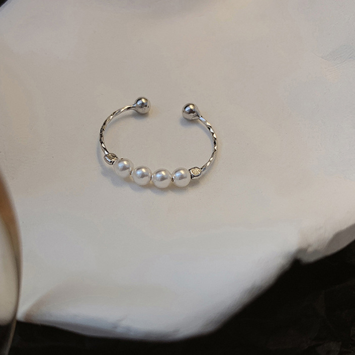 Korean Fashion Simple Pearl Beaded Finger Knot Ring For Women