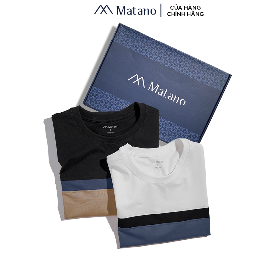 Áo thun nam cổ tròn phối ngang MATANO AT063, ngắn tay đơn giản dễ mặc vải cotton 4 chiều, thấm hút mồ hôi, thoáng mát