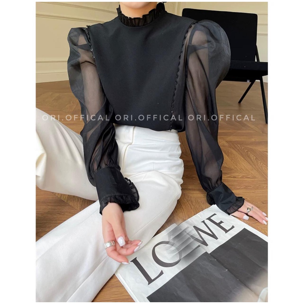 ÁO SƠ MI CHẤT TƠ MIX VOAN MỀM 2 MÀU ĐEN TRẮNG