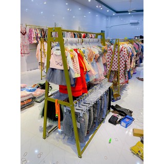 Sào trèo màu vàng,sào treo đồ 2 tầng ,giá treo đồ cho shop,sào treo đồ em bé,kệ treo đồ trẻ con