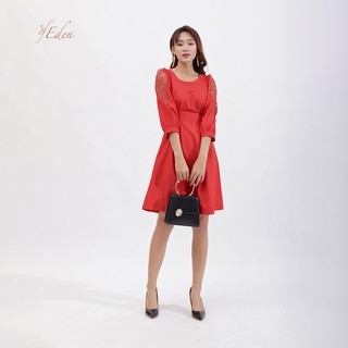 Đầm nữ dự tiệc thiết kế thời trang Eden dạng váy xòe tay lỡ phối ren kiểu dáng trẻ trung che khuyết điểm tốt - D385