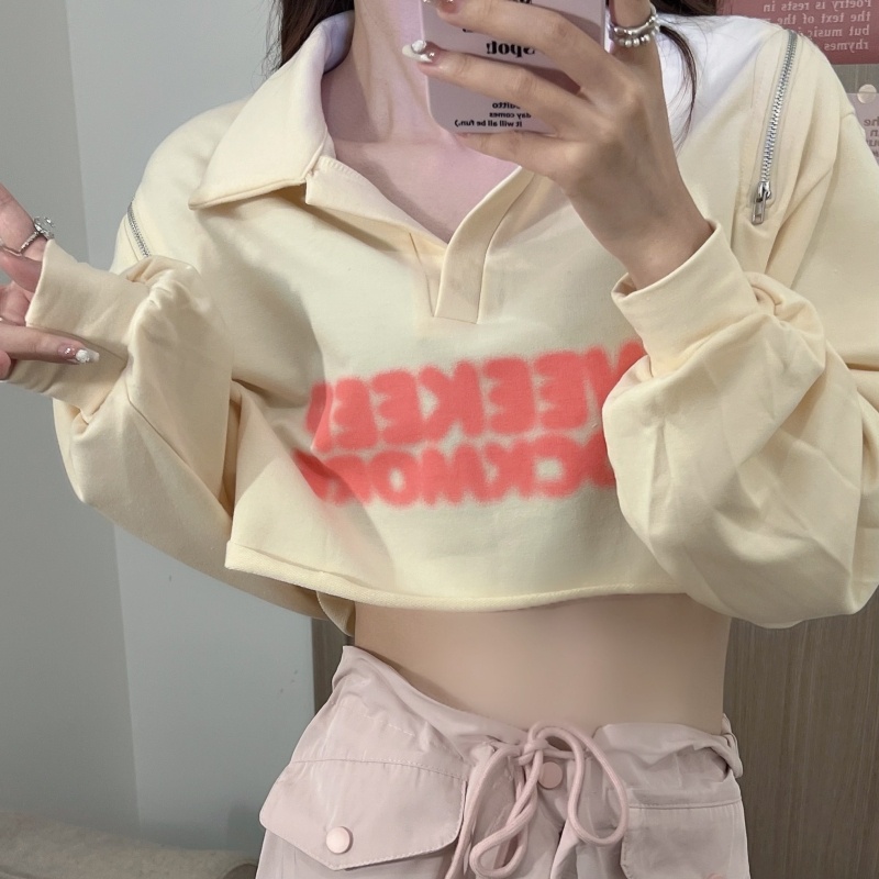 ZHELIHANGFEI Áo Thun POLO Tay Dài Eo Cao Phong Cách Mỹ Quyến Rũ