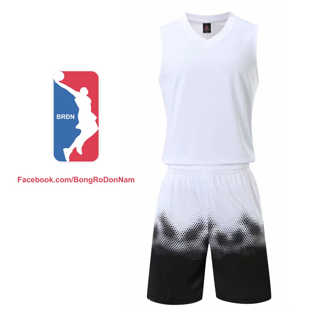 Bộ quần áo bóng rổ trơn màu Trắng - Bộ quần áo bóng rổ để in áo đội- Quần áo bóng rổ không logo - Mẫu 2021