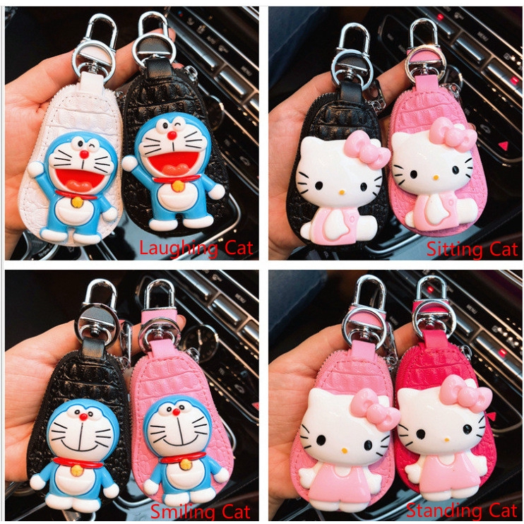 Vỏ bảo vệ chìa khoá xe hơi chất da kiểu balo in hình hoạt hình Hello Kitty dễ thương