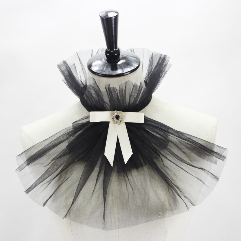 Yoii Vòng Cổ Lưới Đính Nơ Kim Cương Giả Xếp Nếp Phong Cách Steampunk Vintage Có Thể Tháo Rời Cho Nữ