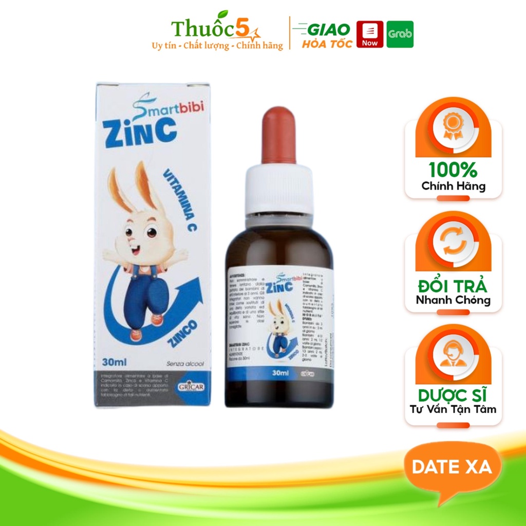 Smartbibi Zinc hỗ trợ tăng đề kháng, cải thiện biếng ăn, chậm lớn ở trẻ thiếu kẽm 30ml