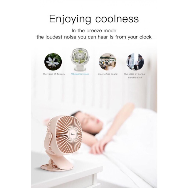 Quạt tích điện mini kẹp bàn có đèn Baseus chính hãng | BigBuy360 - bigbuy360.vn