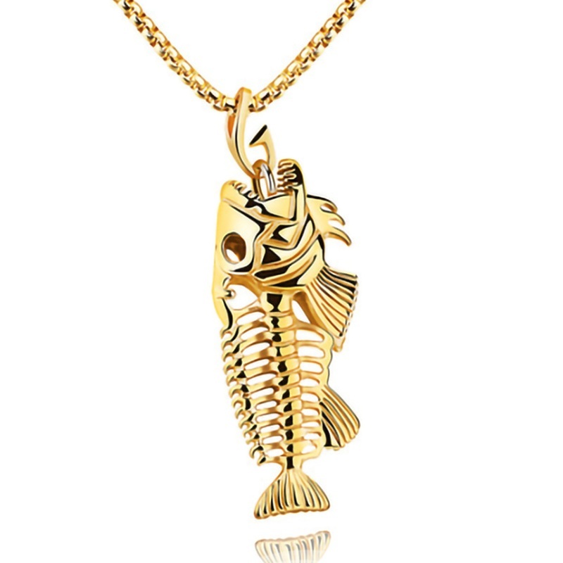 Dây Chuyền Mặt Xương Cá Phong Cách Hip Hop Cho Nam