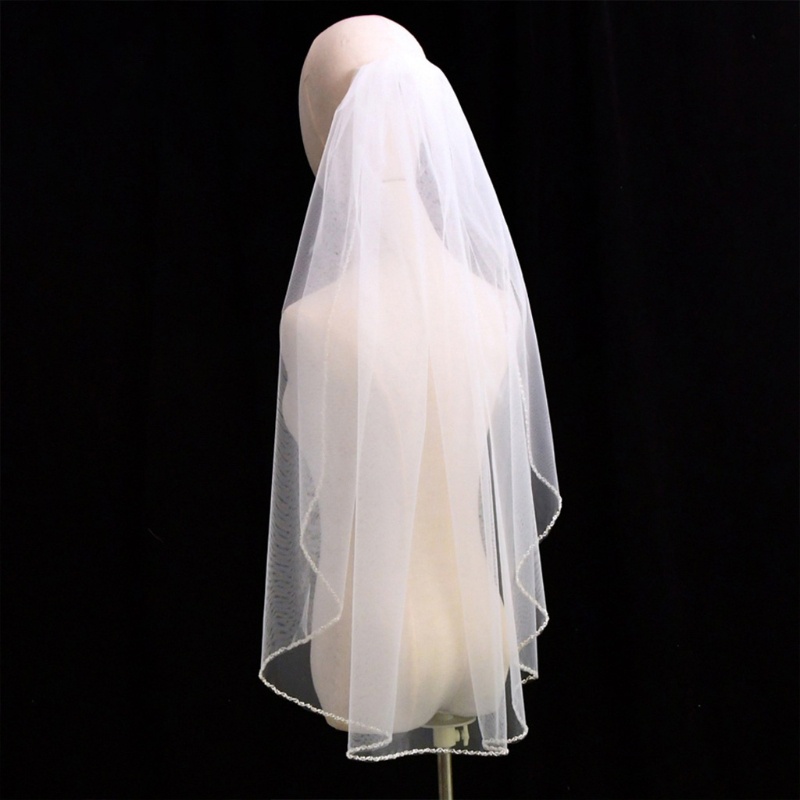 Mạng Che Mặt Vải Tuyn Một Lớp Đính Hạt Tinh Tế Cắt Cạnh Dành Cho Cô Dâu Trong Ngày Cướ