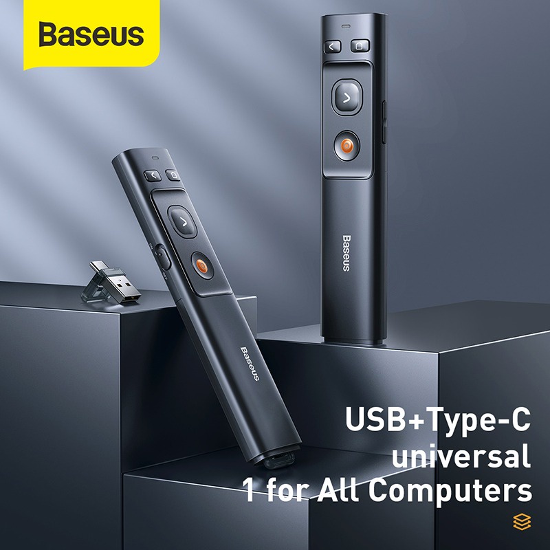 Bút Laser trình chiếu Baseus Orange Dot Wireless Presenter cho Laptop/ Macbook (100m. 2.4Ghz USB/Type C Receiver, Wirele