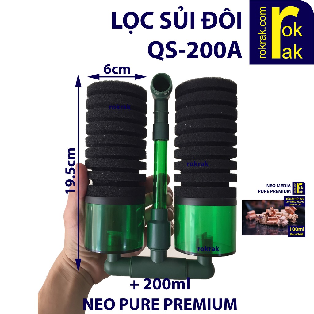 Lọc sủi đôi 2 tầng QS-200A QS 200 QS200A lọc vi sinh bio hồ cá guppy tép kiểng