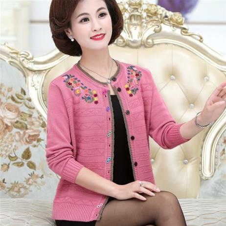Mùa xuân và mùa thu Áo len dành cho phụ nữ trung niên và cao tuổi Áo khoác cho mẹ -nu8