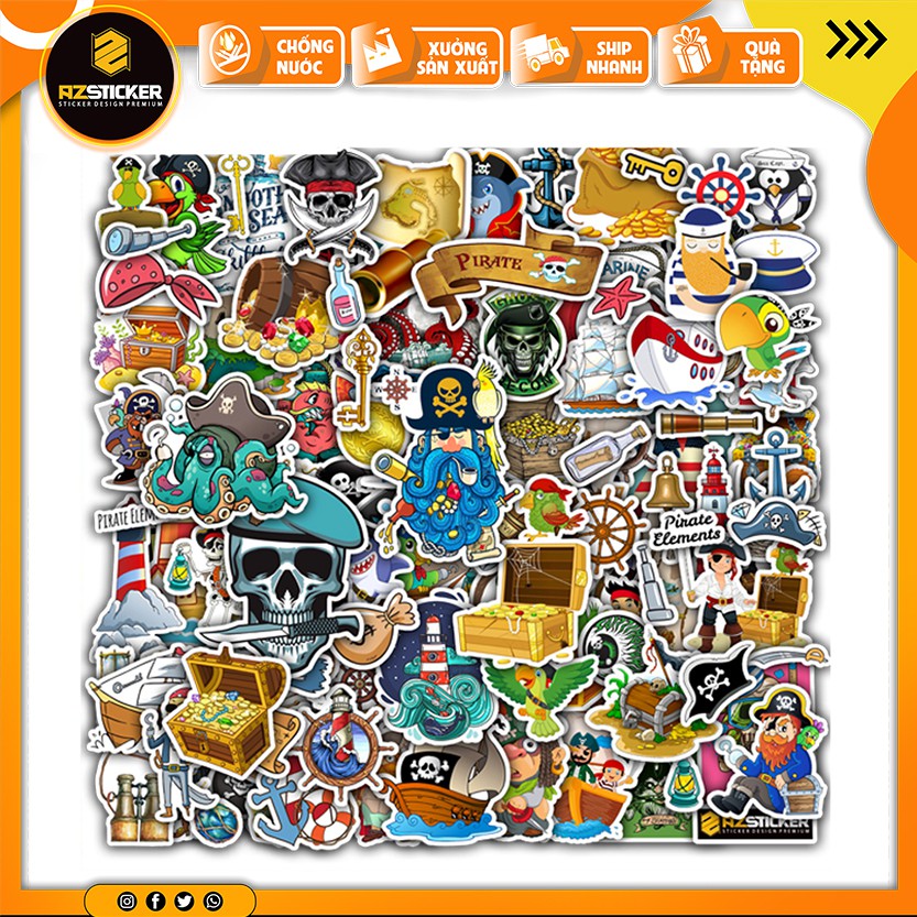 [Set 100+] Sticker Chủ Đề Cướp Biển Chống Thấm Nước | STK75 | Sticker Dán Mũ Bảo Hiểm Bình Nước Laptop Điện Thoại