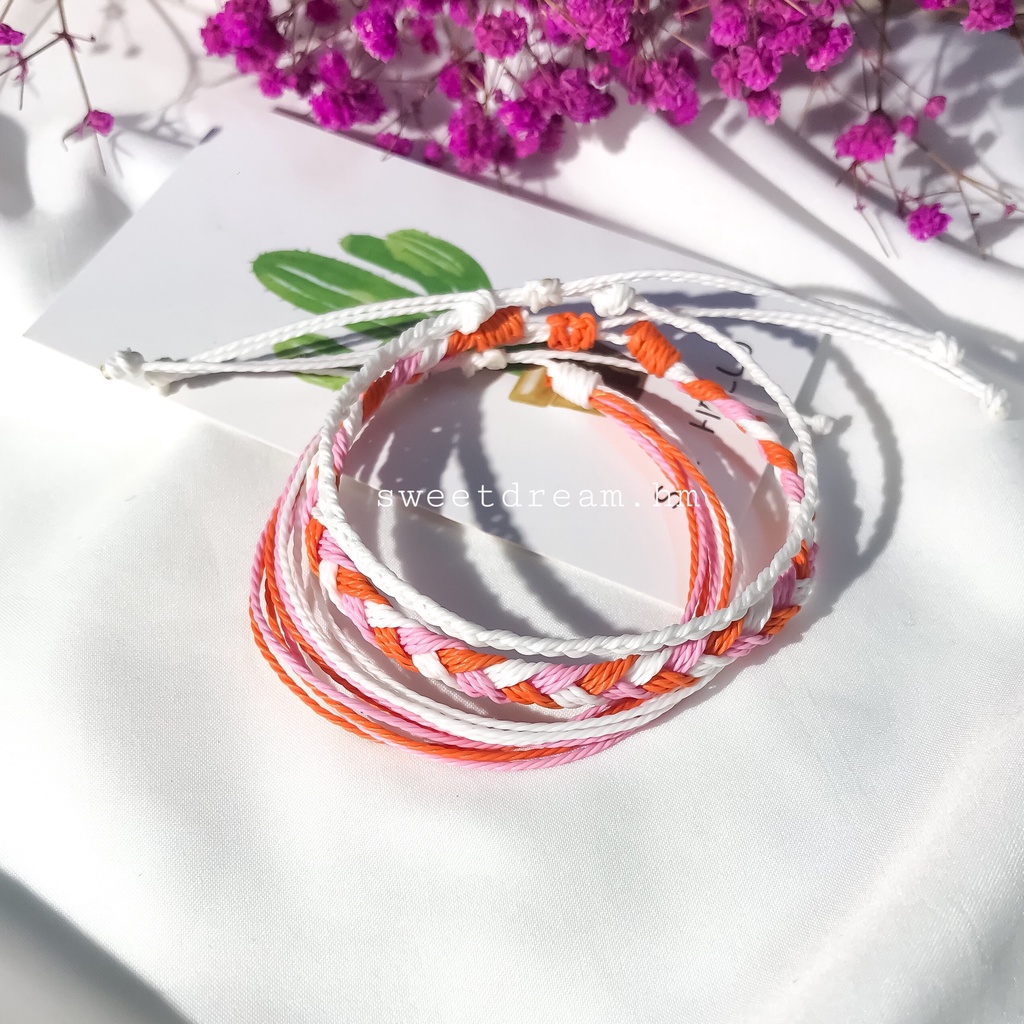 Bộ 3 vòng tay mix màu tone cam hồng, vòng tay handmade xinh xắn