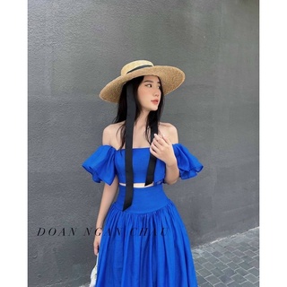 Đầm maxi bẹt vai khoét eo