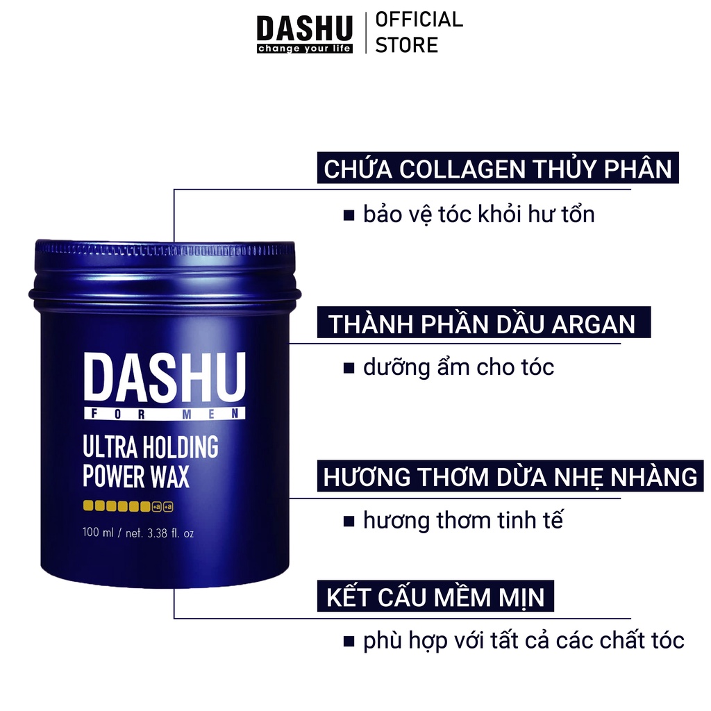 [Chính Hãng] Sáp vuốt tóc Dashu For Men Premium Ultra Holding Power 100ml (XANH)